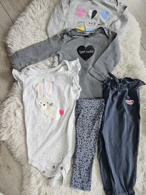 Baby Girl 5 Piece Outfit Set 6 Months Bunny Long Sleeve Bodysuits Floral Pants 6